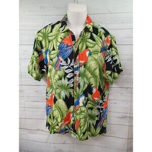 Thums Up Mens Short Sleeve Hawaiian Shirt Sz M Tropical Birds Parrots
